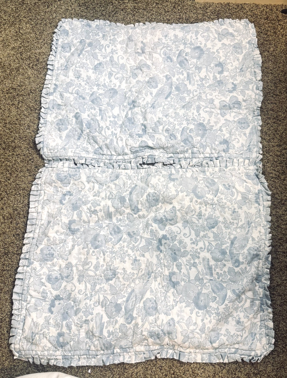 2 SFERRA Italy Pillow Shams Birds Blue floral linen cotton cottage shabby chic